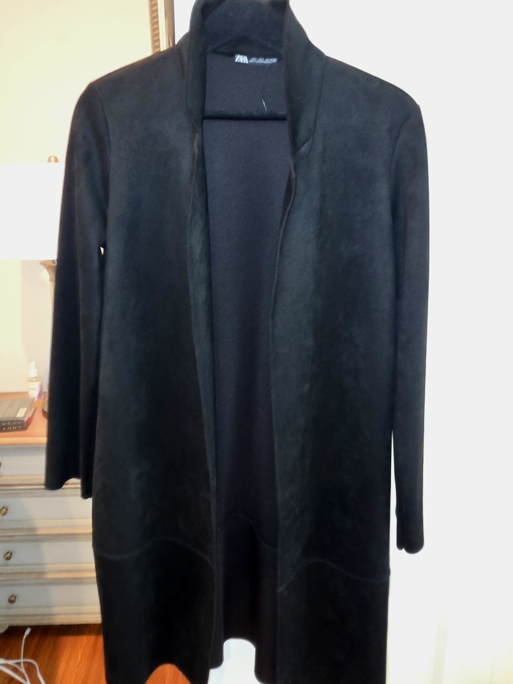 Zara Black Faux SuedeOpen-Front Long Coat